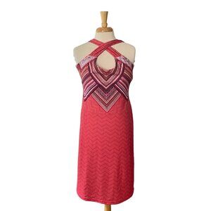 Prana Womens Dress Large Viola Pixie Phoebe Cross Back Active Pink Coral